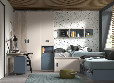 Dormitorio juvenil con cama con cajones 201-21