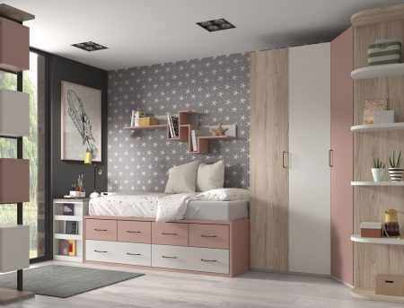 Dormitorio juvenil con cama con cajones 201-22