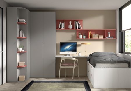 Dormitorio juvenil con cama con cajones 201-24