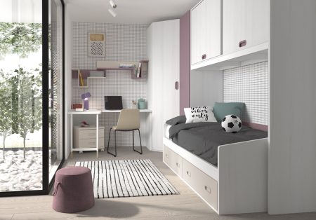 Dormitorio juvenil con cama con cajones 201-112