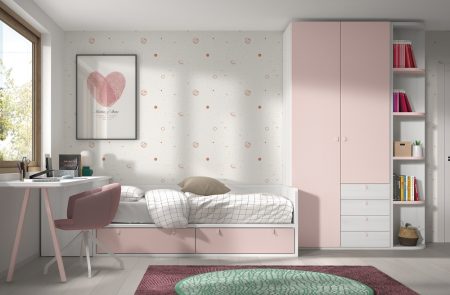 Dormitorio juvenil con cama con cajones dobles 201-114