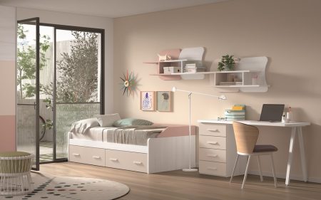 Dormitorio juvenil con cama con cajones 201-W017
