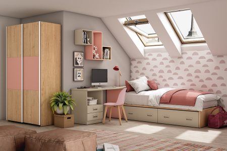 Dormitorio juvenil con cama con cajones 36-229