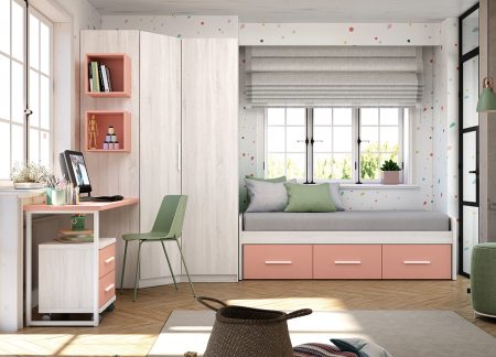Dormitorio juvenil con cama con cajones 36-231