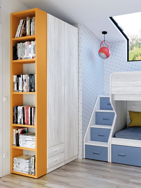Dormitorio juvenil doble con literas y escalera con cajones 36-263 - Imagen 4
